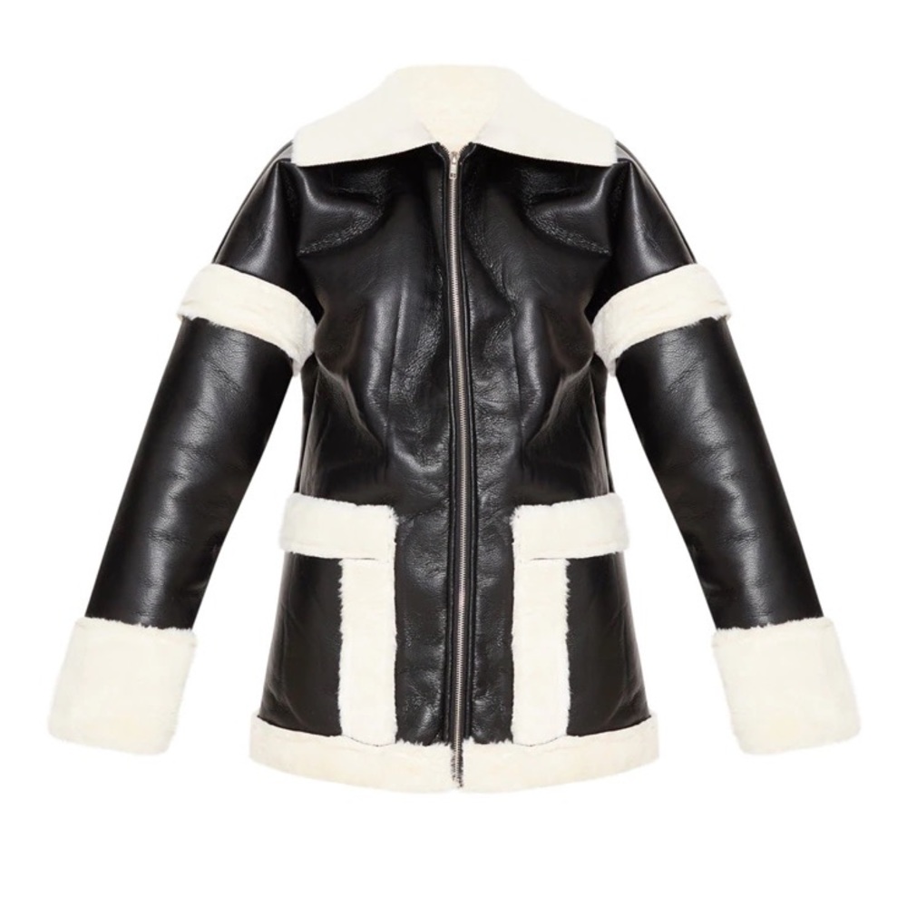 PLT Black Faux Fur Trim Oversized Jacket